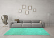Machine Washable Abstract Turquoise Contemporary Area Rugs in a Living Room,, wshcon975turq