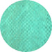 Round Machine Washable Abstract Turquoise Contemporary Area Rugs, wshcon975turq