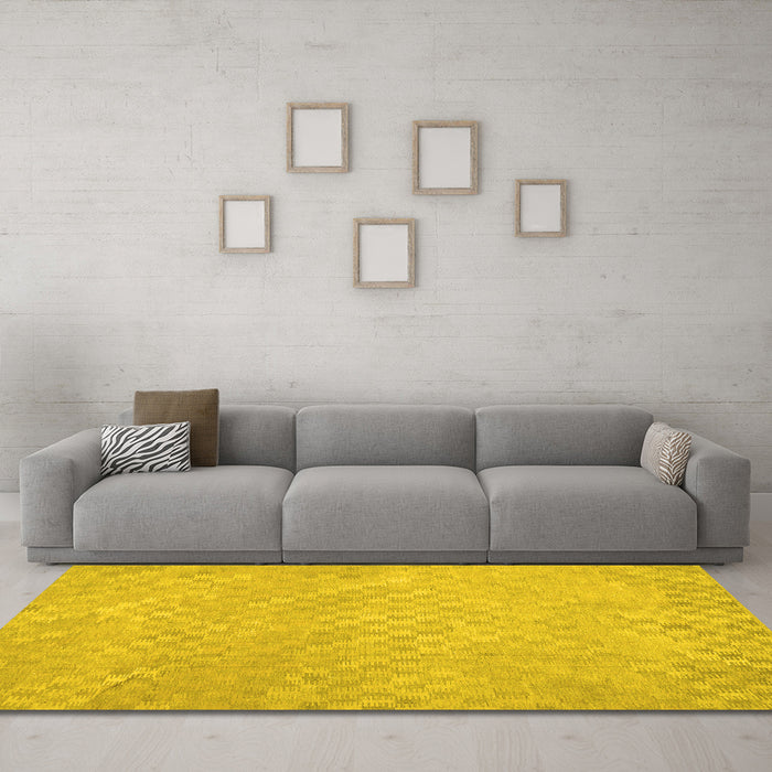 Machine Washable Abstract Yellow Contemporary Rug in a Living Room, wshcon975yw