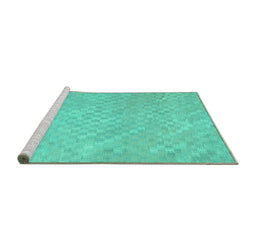 Sideview of Machine Washable Abstract Turquoise Contemporary Area Rugs, wshcon975turq
