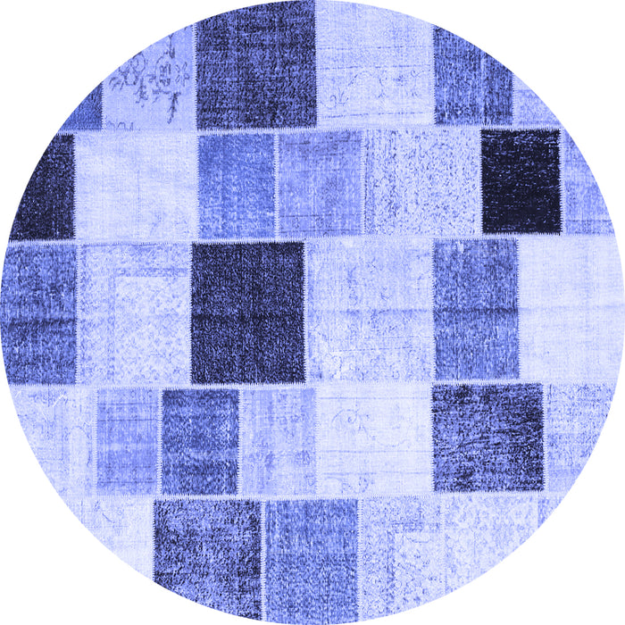 Round Machine Washable Patchwork Blue Transitional Rug, wshcon976blu