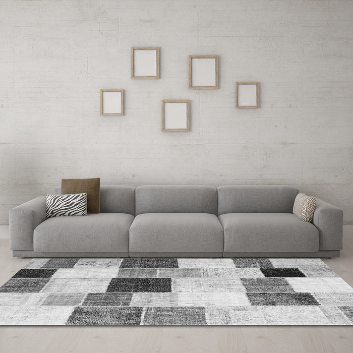 Machine Washable Patchwork Gray Transitional Rug in a Living Room,, wshcon976gry