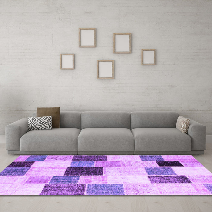 Machine Washable Patchwork Purple Transitional Area Rugs in a Living Room, wshcon976pur