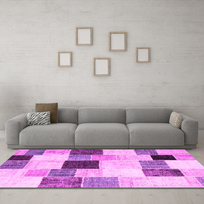 Machine Washable Patchwork Pink Transitional Rug in a Living Room, wshcon976pnk