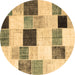 Round Patchwork Brown Transitional Rug, con976brn