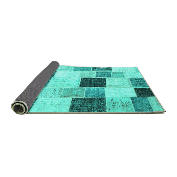 Sideview of Patchwork Turquoise Transitional Rug, con976turq
