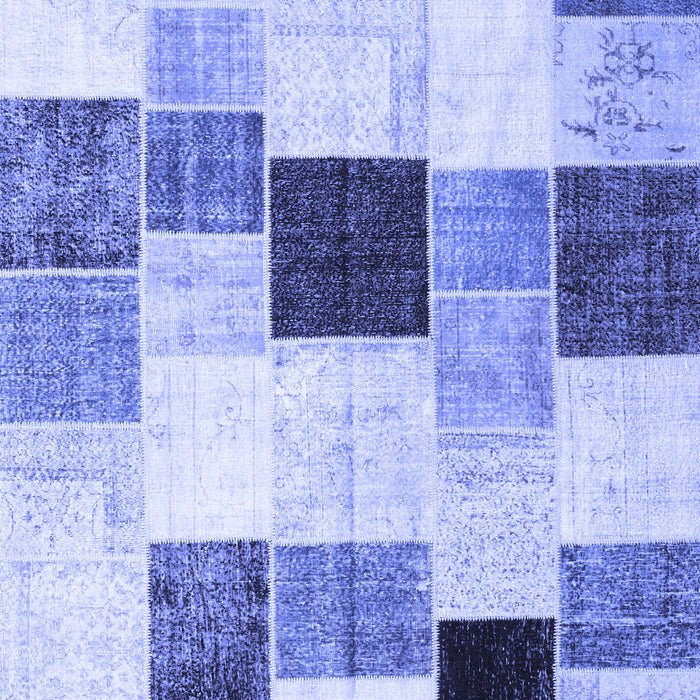 Machine Washable Patchwork Blue Transitional Rug, wshcon976blu