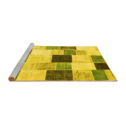 Sideview of Machine Washable Patchwork Yellow Transitional Rug, wshcon976yw