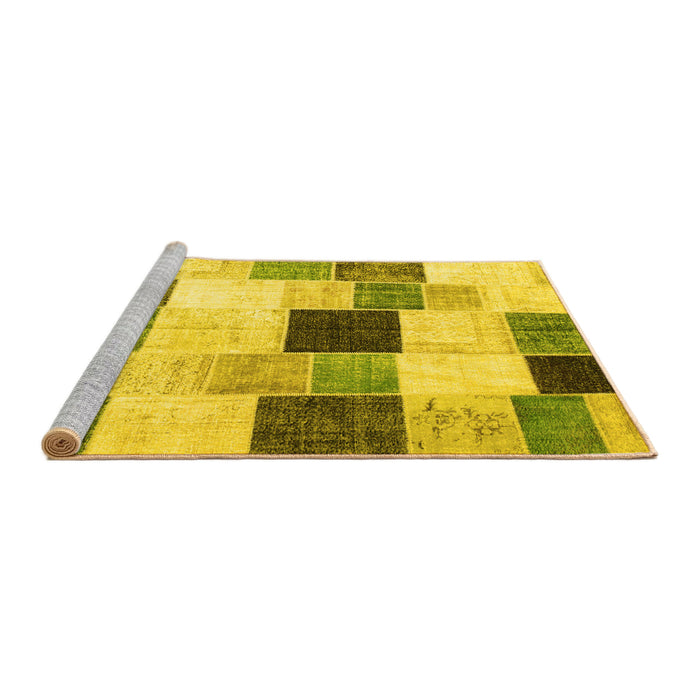 Sideview of Machine Washable Patchwork Yellow Transitional Rug, wshcon976yw
