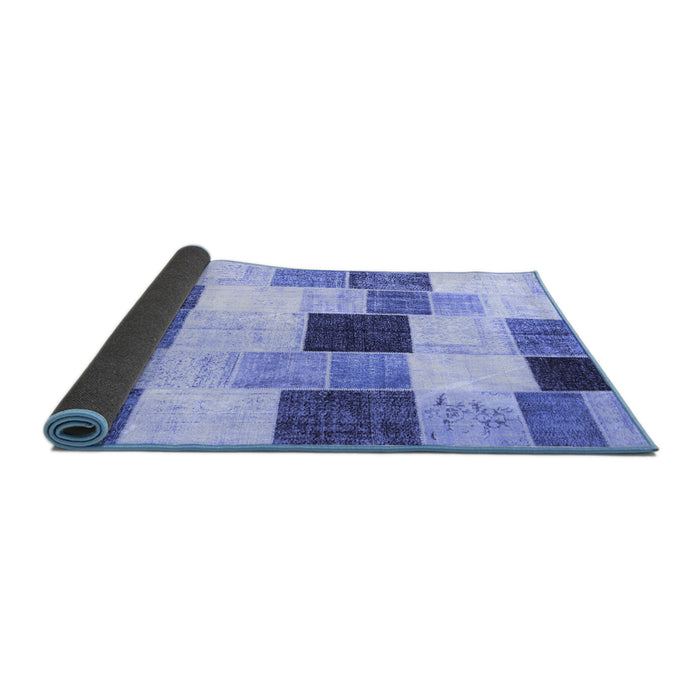 Sideview of Patchwork Blue Transitional Rug, con976blu