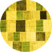 Round Machine Washable Patchwork Yellow Transitional Rug, wshcon976yw