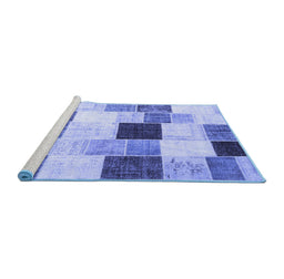 Sideview of Machine Washable Patchwork Blue Transitional Rug, wshcon976blu