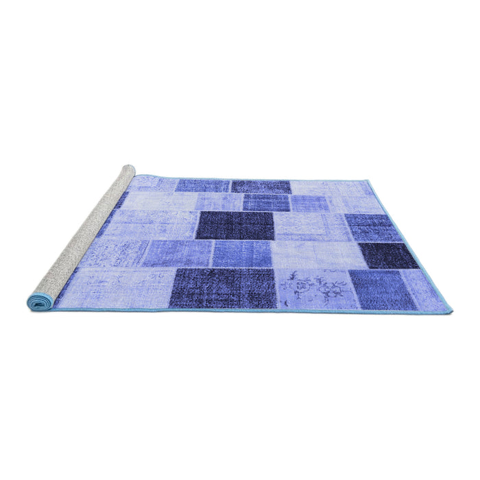Sideview of Machine Washable Patchwork Blue Transitional Rug, wshcon976blu