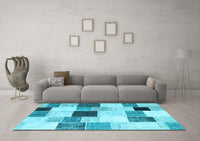 Machine Washable Patchwork Light Blue Transitional Rug, wshcon976lblu