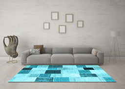 Machine Washable Patchwork Light Blue Transitional Rug in a Living Room, wshcon976lblu