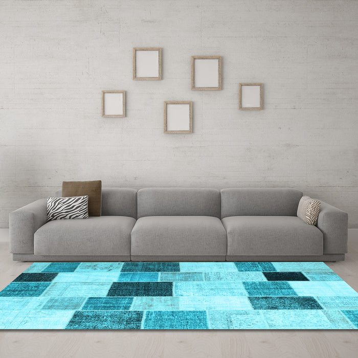 Machine Washable Patchwork Light Blue Transitional Rug in a Living Room, wshcon976lblu