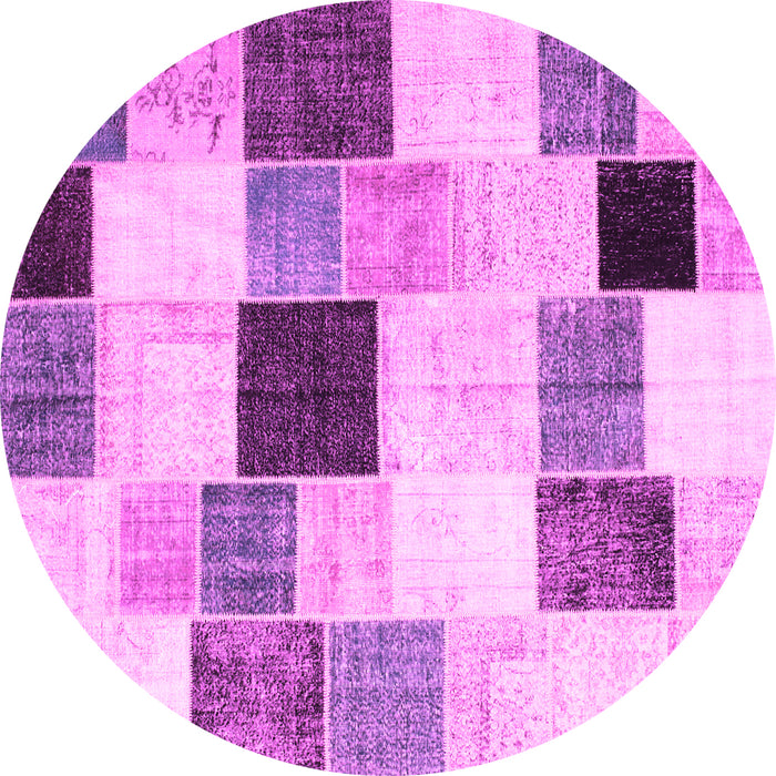 Round Patchwork Pink Transitional Rug, con976pnk
