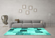 Machine Washable Patchwork Turquoise Transitional Area Rugs in a Living Room,, wshcon976turq