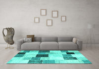 Machine Washable Patchwork Turquoise Transitional Rug, wshcon976turq