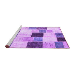 Sideview of Machine Washable Patchwork Purple Transitional Area Rugs, wshcon976pur