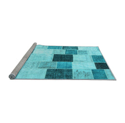 Sideview of Machine Washable Patchwork Light Blue Transitional Rug, wshcon976lblu