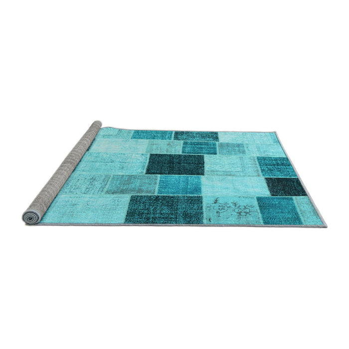Sideview of Machine Washable Patchwork Light Blue Transitional Rug, wshcon976lblu