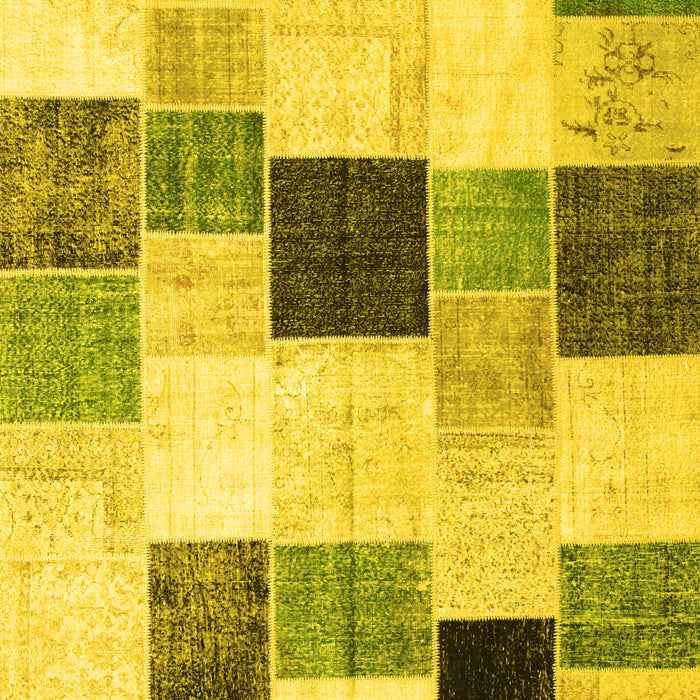 Machine Washable Patchwork Yellow Transitional Rug, wshcon976yw