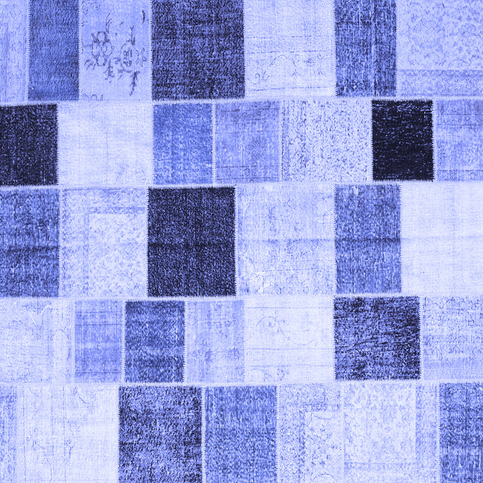 Square Machine Washable Patchwork Blue Transitional Rug, wshcon976blu