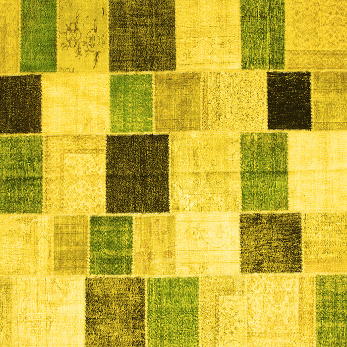 Square Machine Washable Patchwork Yellow Transitional Rug, wshcon976yw