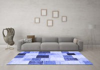 Machine Washable Patchwork Blue Transitional Rug, wshcon976blu