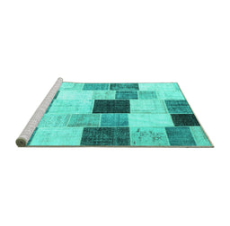 Sideview of Machine Washable Patchwork Turquoise Transitional Area Rugs, wshcon976turq