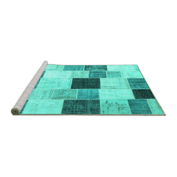 Sideview of Machine Washable Patchwork Turquoise Transitional Area Rugs, wshcon976turq