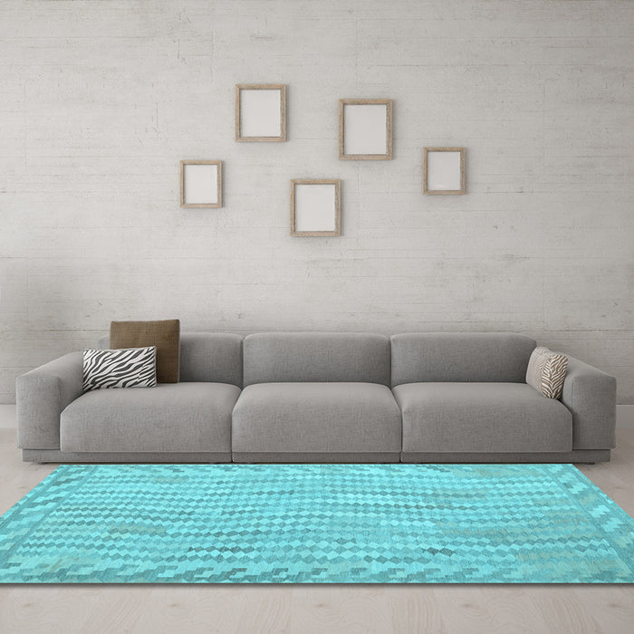Machine Washable Southwestern Light Blue Country Rug in a Living Room, wshcon977lblu