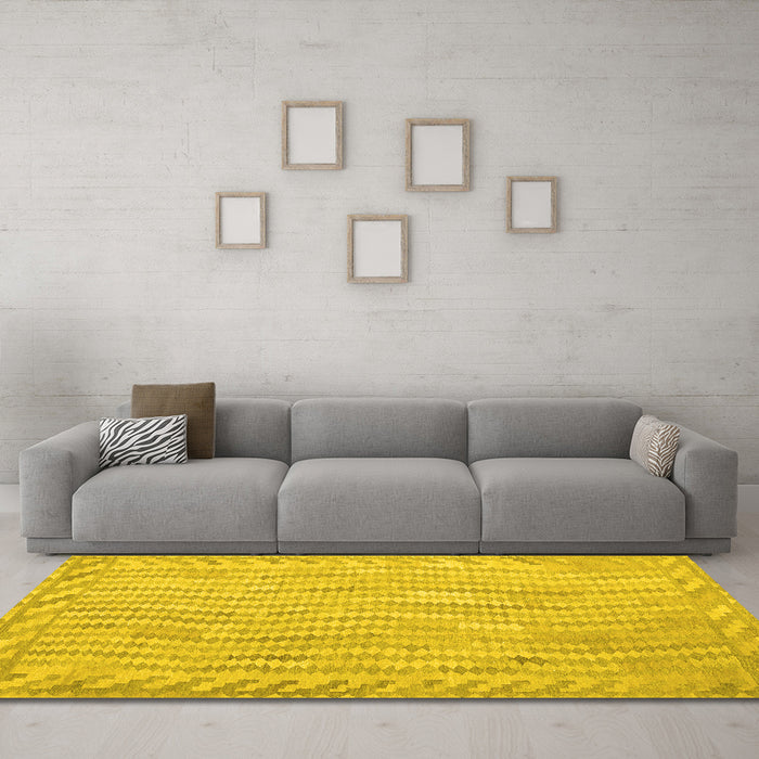 Machine Washable Southwestern Yellow Country Rug in a Living Room, wshcon977yw