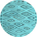 Round Machine Washable Southwestern Light Blue Country Rug, wshcon978lblu