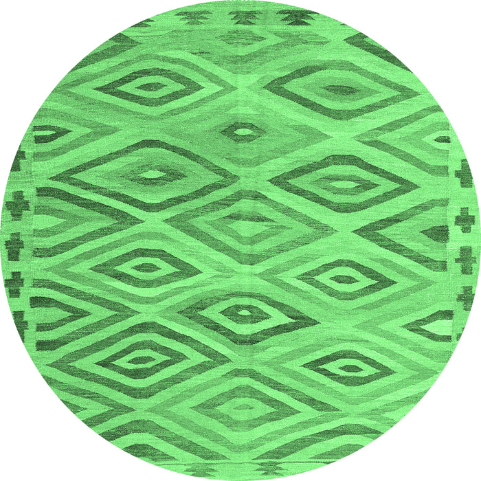 Round Machine Washable Southwestern Emerald Green Country Area Rugs, wshcon978emgrn