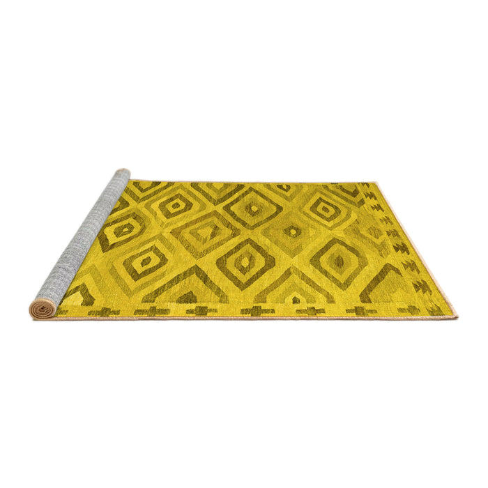 Sideview of Machine Washable Southwestern Yellow Country Rug, wshcon978yw