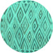 Round Machine Washable Southwestern Turquoise Country Area Rugs, wshcon978turq