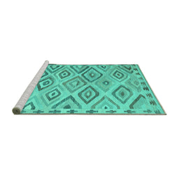 Sideview of Machine Washable Southwestern Turquoise Country Area Rugs, wshcon978turq