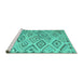 Sideview of Machine Washable Southwestern Turquoise Country Area Rugs, wshcon978turq