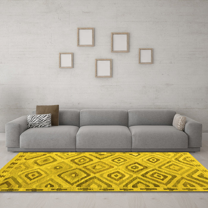 Machine Washable Southwestern Yellow Country Rug in a Living Room, wshcon978yw