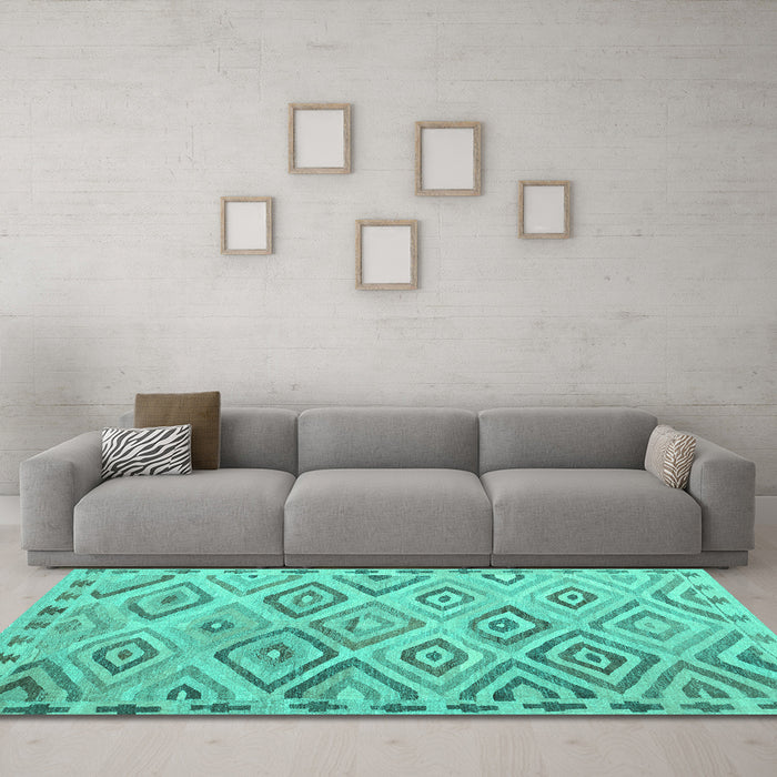 Machine Washable Southwestern Turquoise Country Area Rugs in a Living Room,, wshcon978turq
