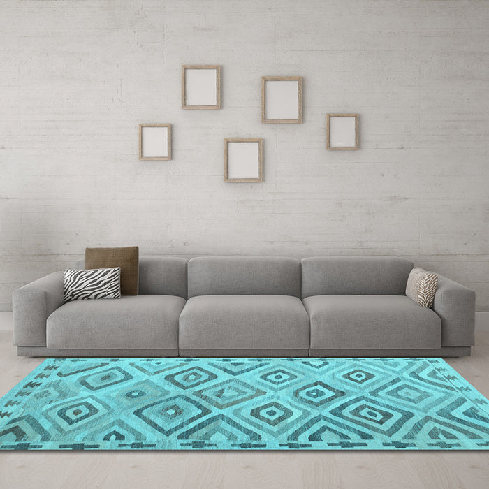 Machine Washable Southwestern Light Blue Country Rug in a Living Room, wshcon978lblu