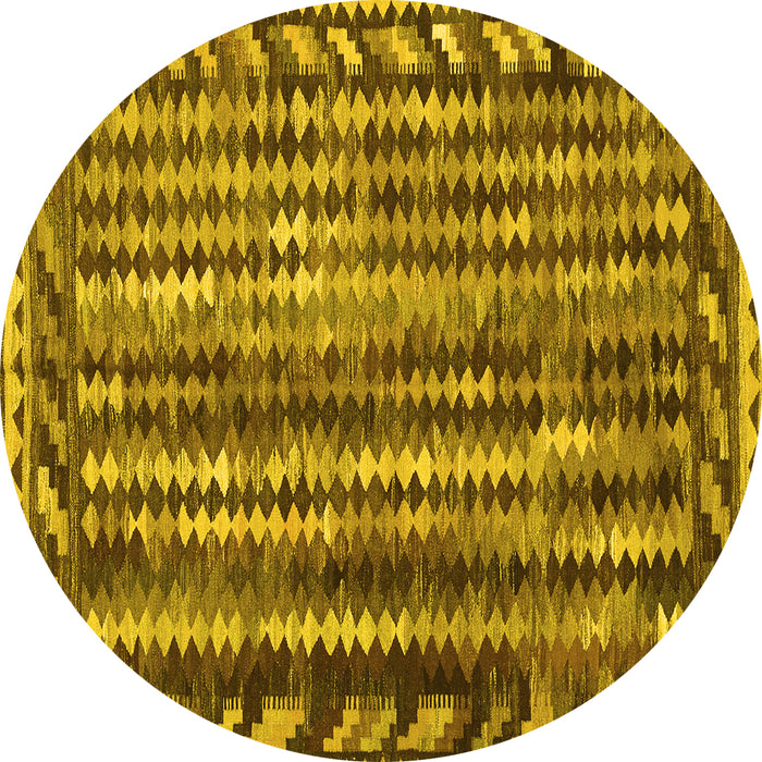 Round Machine Washable Abstract Yellow Contemporary Rug, wshcon979yw