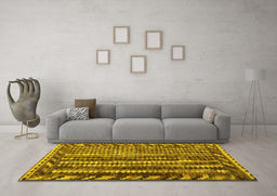 Machine Washable Abstract Yellow Contemporary Rug in a Living Room, wshcon979yw