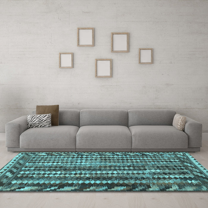 Machine Washable Abstract Light Blue Contemporary Rug in a Living Room, wshcon979lblu