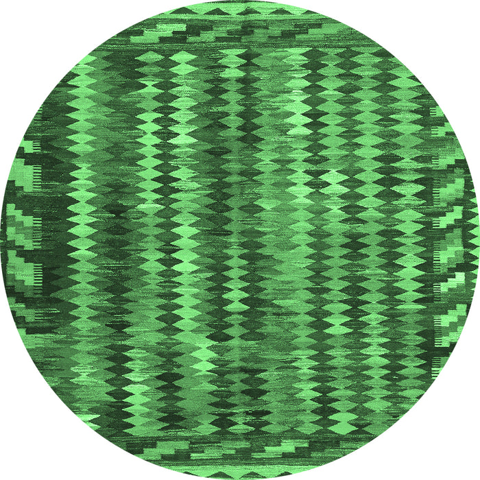 Round Machine Washable Abstract Emerald Green Contemporary Area Rugs, wshcon979emgrn