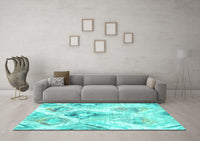 Machine Washable Abstract Turquoise Contemporary Rug, wshcon980turq