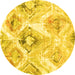 Round Machine Washable Abstract Yellow Contemporary Rug, wshcon980yw