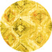 Round Abstract Yellow Contemporary Rug, con980yw